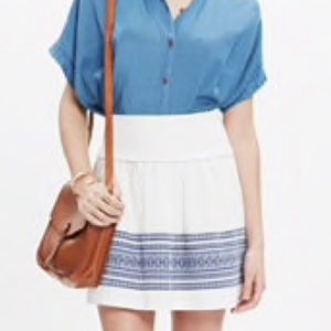 Madewell White & blue Skyline embroidered skirt  4